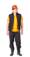 Worker in vest with hard hat