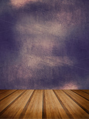 Retro grunge texture background with wooden floor platform foreg