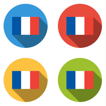 Collection of 4 isolated flat  buttons (icons) with FRANCE flag