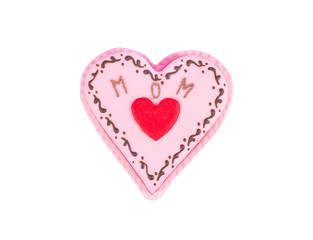 Heart shaped cake for mother's day with text, isolated on white
