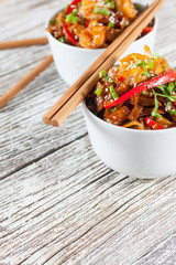 Fried rice noodles with shrimp.