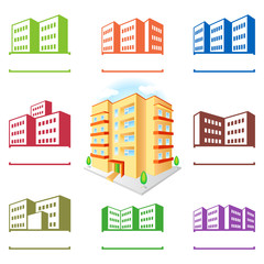 Fototapeta premium Multistoried building site icons logo set
