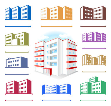 Multistoried building site icons logo set