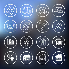 Fototapeta premium Sale buildings materials (roof, facade) site icons set