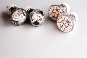 Modern LED bulbs with classic old bulbs