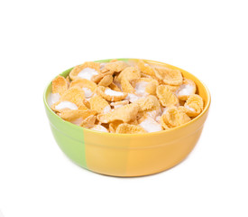 Bowl of cereal with milk.