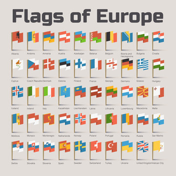 Flags of Europe. Vector Flat Illustration in cartoon style