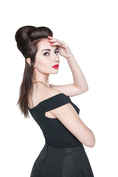 Young beautiful woman in retro pin up style isolated