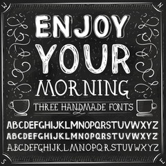 Vector Three Hand Drawn Fonts. Chalkboard Alphabet Lettering
