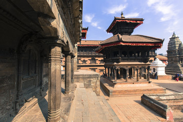 Fototapeta na wymiar Temples of Durbar Square in Bhaktapur, Kathmandu, Nepal.