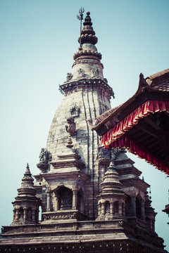 Temples of Durbar Square in Bhaktapur, Kathmandu, Nepal.