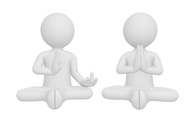 3D man perform meditation as yoga isolated with white background