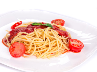 Spaghetti with tomato basil and cheese.