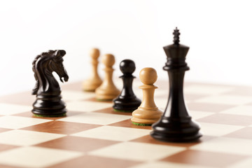 black chess knight against the mixed chess pices © lusia83
