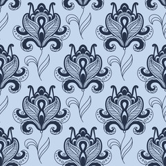 Seamless paisley styled blue floral pattern