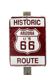 Old rusty historic Route 66 sign