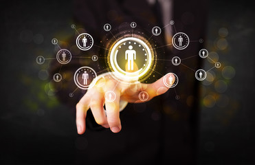 Modern businessman touching future technology social network but