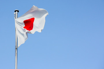 Japanese flag on the strong wind