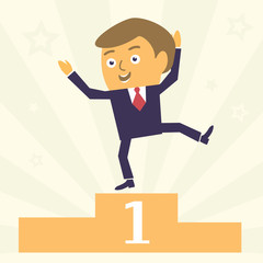 Happy Businessman on pedestal