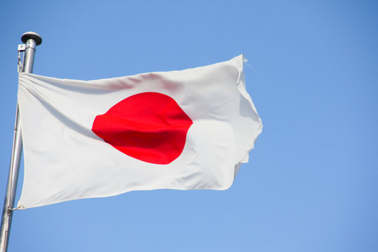 Japanese flag on the strong wind
