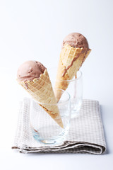 chocolate flavor ice cream cone in a glass
