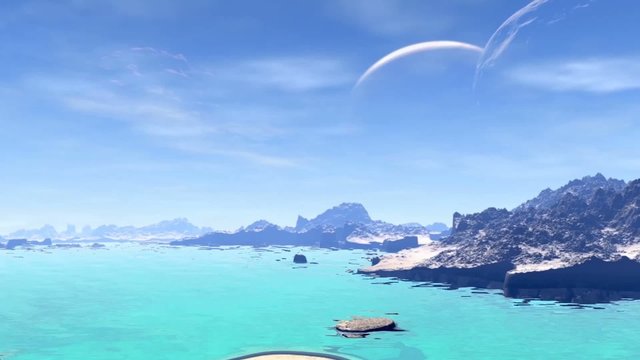 Fantasy alien planet. Rocks and  moon