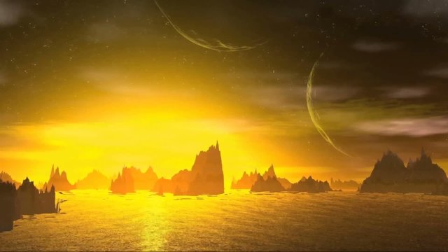 Fantasy alien planet. Rocks and  moon