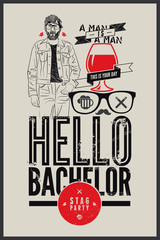 Poster for stag party "Hello Bachelor!"