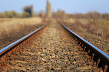 Scenic railroad in spring in remote rural area -selective blur