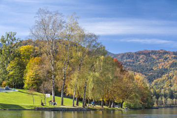Fototapeta premium autumn day on the lake Bled in Slovenia