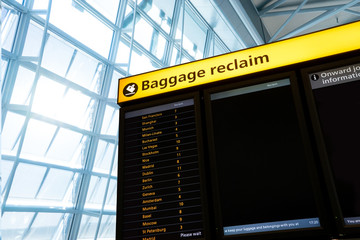 Bag, baggage claim sign at the airport