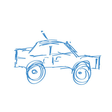 Doodle sketch of a fast moving blue car