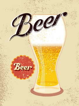 Vintage style poster with a beer glass. Vector illustration.