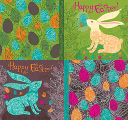 Easter set of two cards and seamless patterns.
