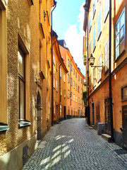 Sunny street in the old center of Stockholm