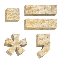 Signs from sandstone alphabet set isolated over white.