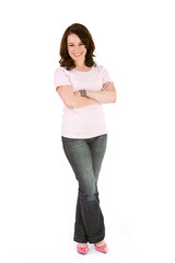Pink: Woman in Pink T-shirt with Arms Crossed