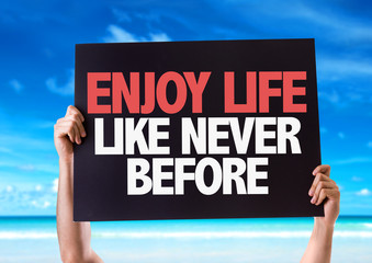 Enjoy Never Like Never Before card with beach background