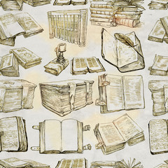 Books. Pack of an hand drawn illustrations, Seamless