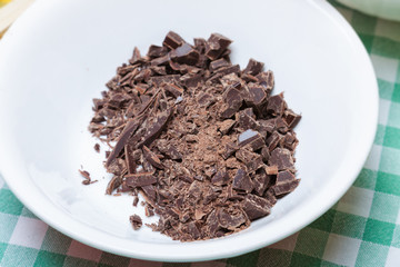 Chopped chocolate in the bowl