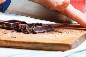 Chopping chocolate with a knife