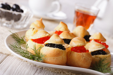 profiteroles filled with red and black caviar horizontal