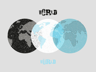 Retro vintage map of the world. Vector illustration.