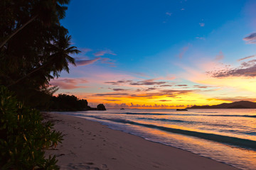 Sunset on tropical beach - Seychelles