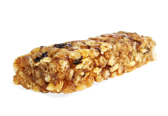 Healthy cereal bar isolated on white background