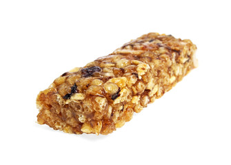 Healthy cereal bar isolated on white background
