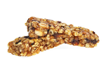 Healthy cereal bar isolated on white background