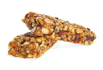 Healthy cereal bar isolated on white background