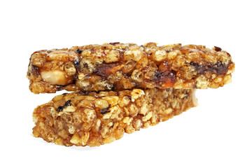 Healthy cereal bar isolated on white background