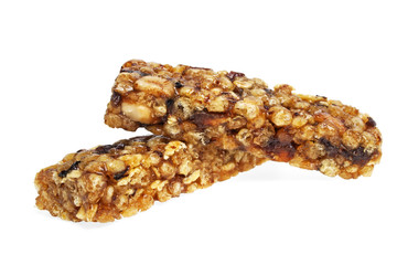 Healthy cereal bar isolated on white background